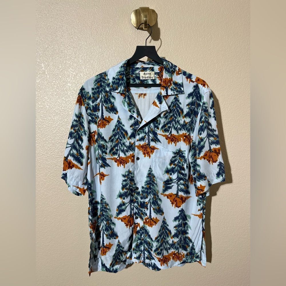 Acne Studios Men's Blue and Orange Tree Print Shirt